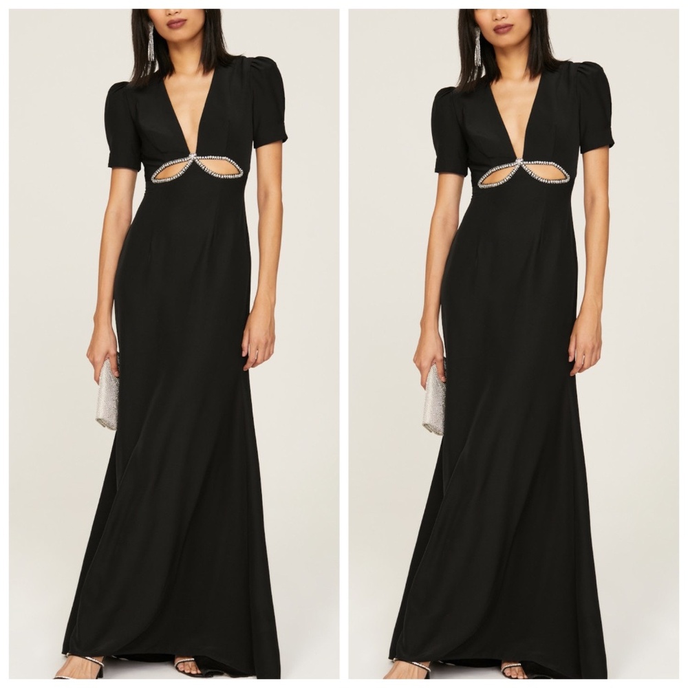 Mac Duggal Black Maxi Gown with Embellished Cutouts